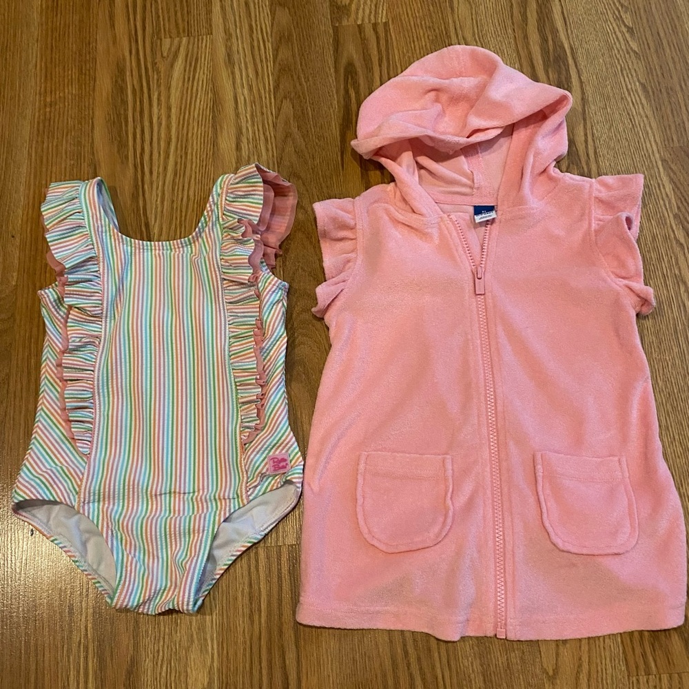 Darling Set with Pastel Stripe Ruffle Butts Swimsuit & Old Navy Coverup